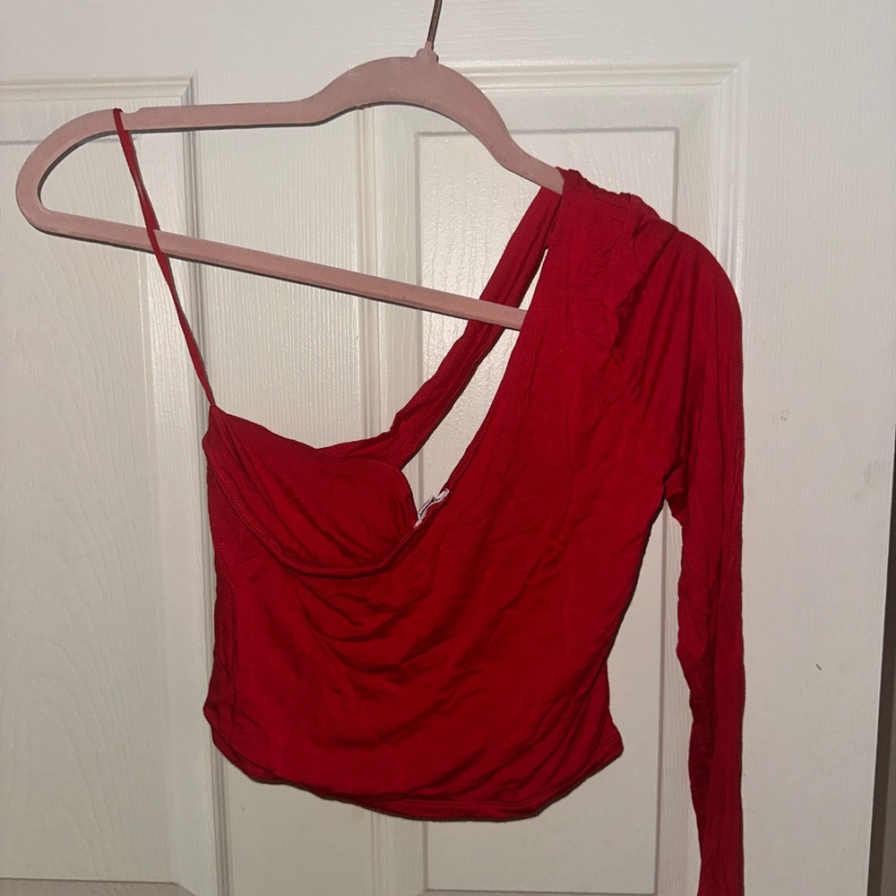 Garage Red Asymmetrical Crop Top - Picture 2 of 6